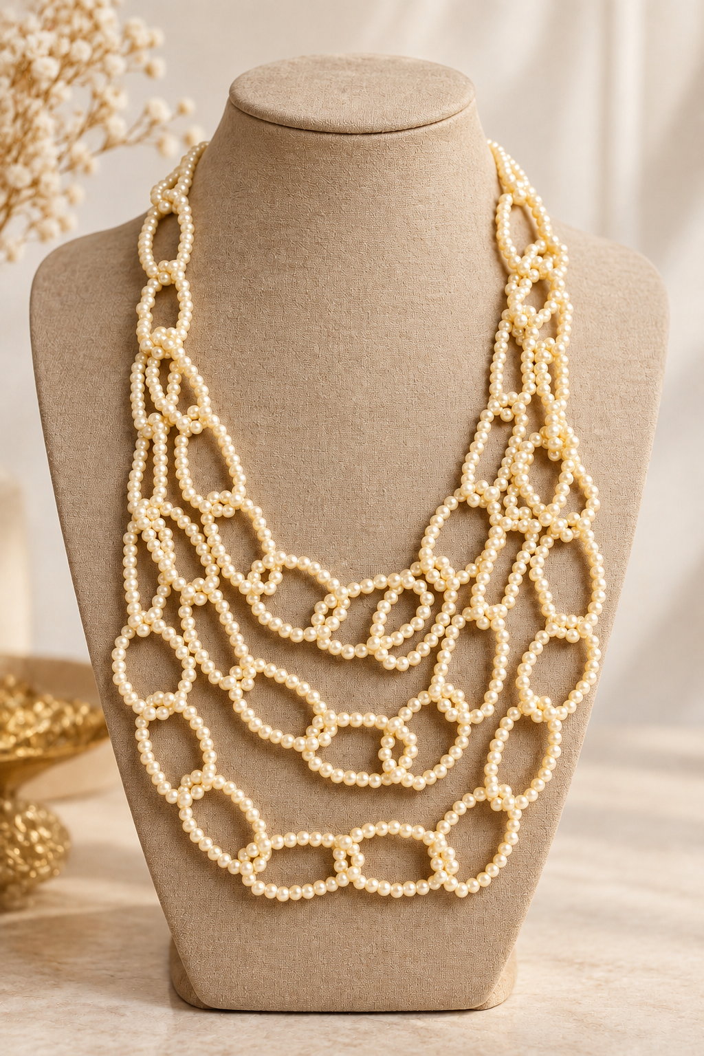 Multilayered pearl necklace
