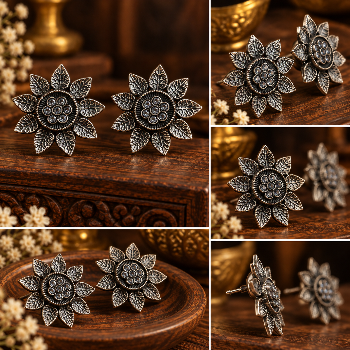 Silver oxidised flower