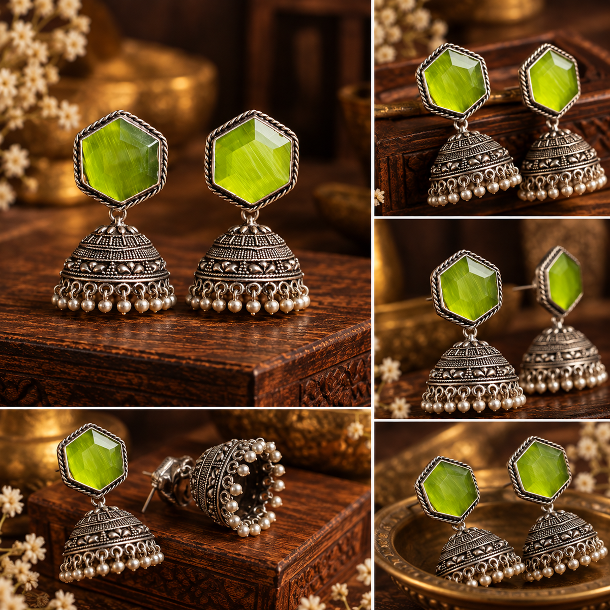 Elegant green stone Jhumka