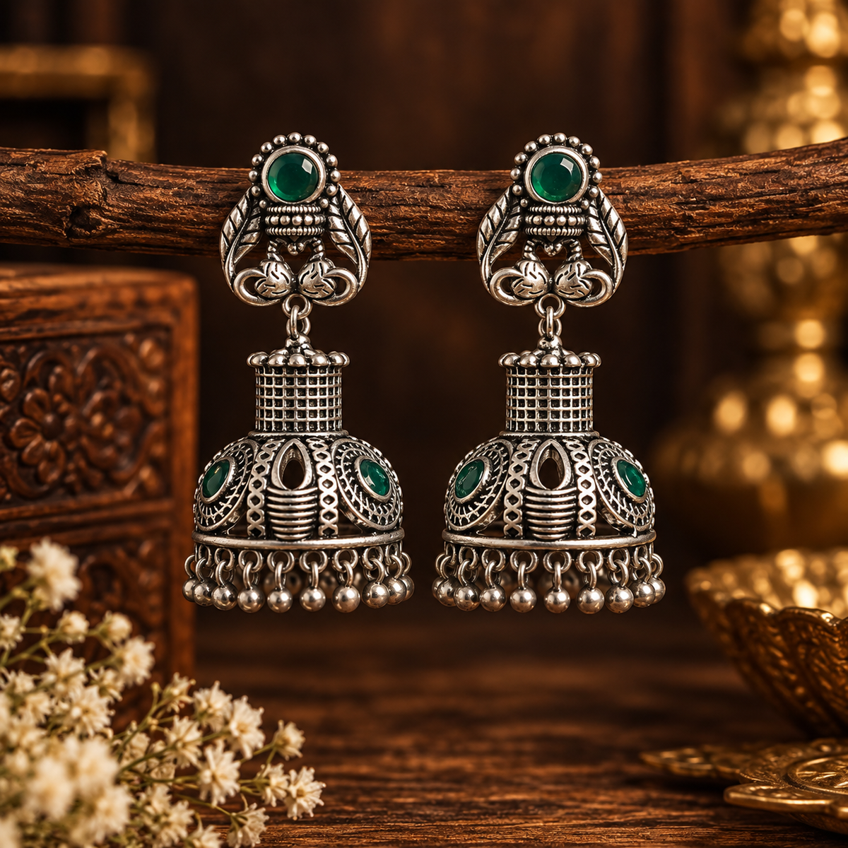 Rajwada green Jhumkas