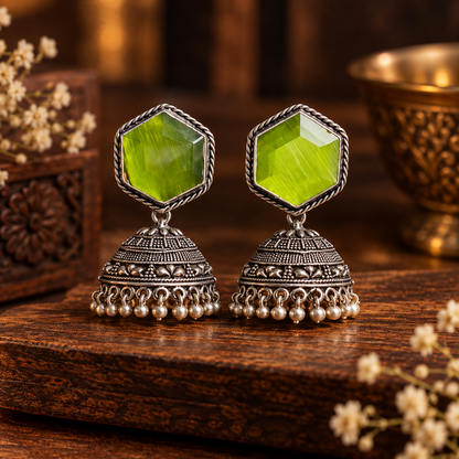 Elegant green stone Jhumka