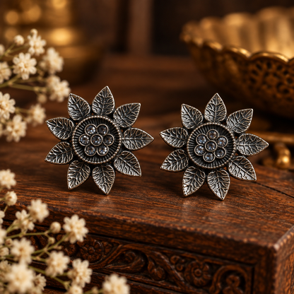 Silver oxidised flower
