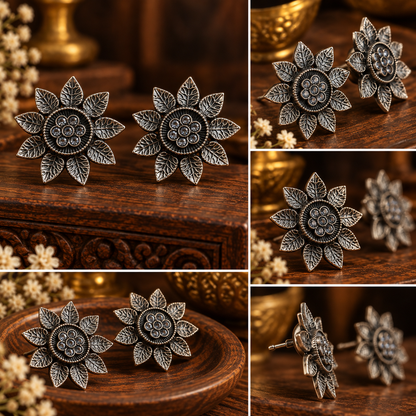Silver oxidised flower