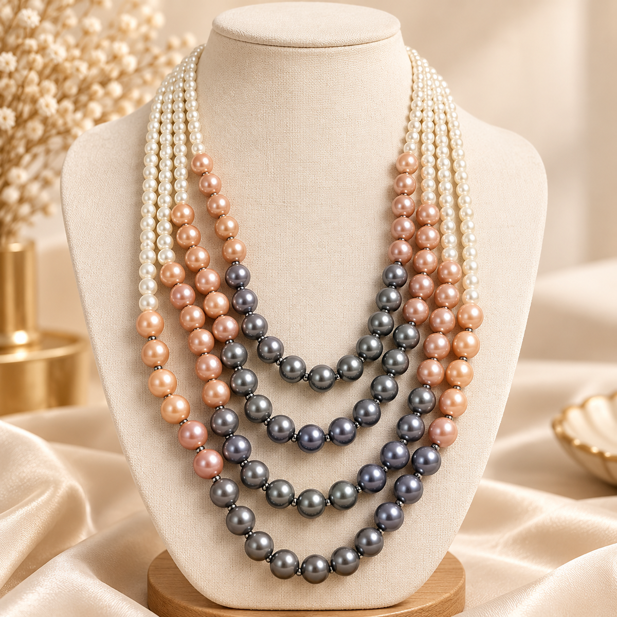 Multicoloured pearl necklace long