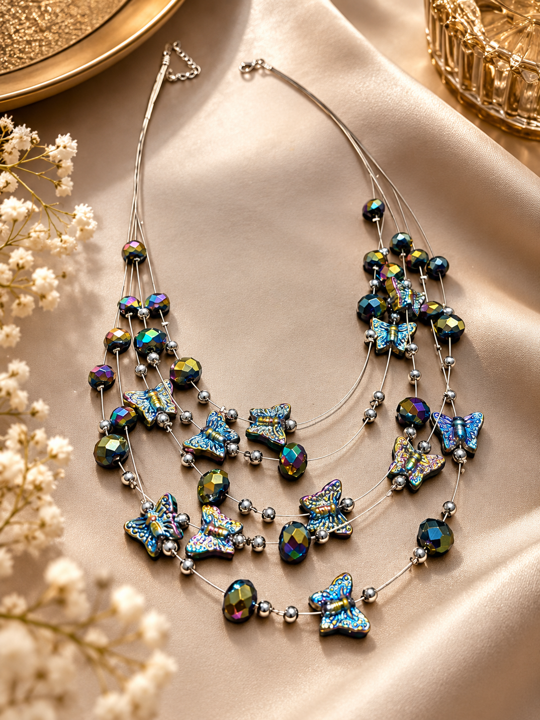 Multilayered butterfly necklace
