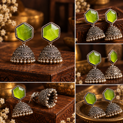 Elegant green stone Jhumka