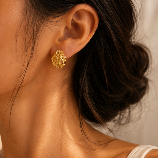 Gold Abstract Art Studs For Women