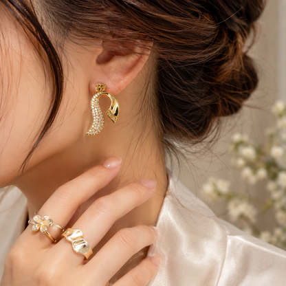 Gold Abstract Art Studs For Women