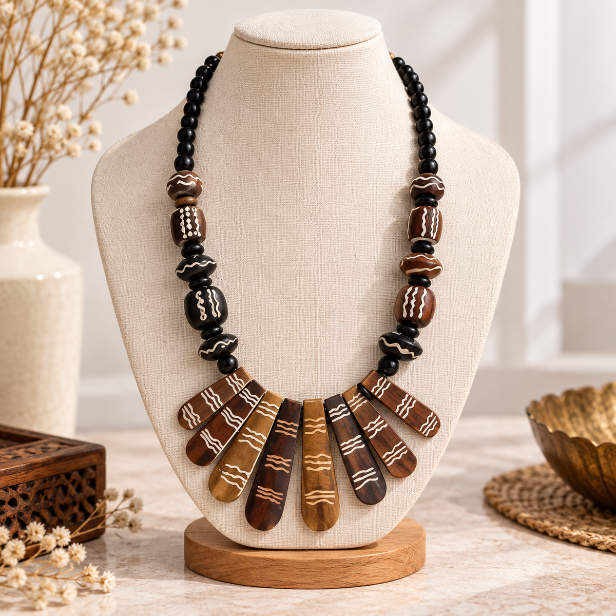 Brown wood handmade necklace