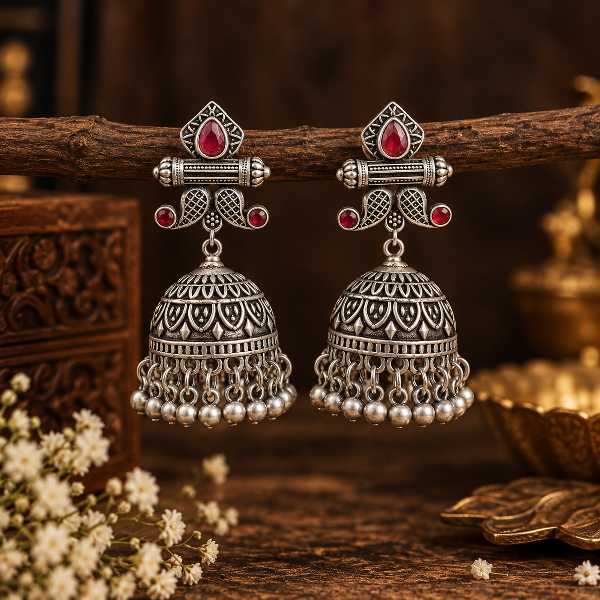 Red jhumkas