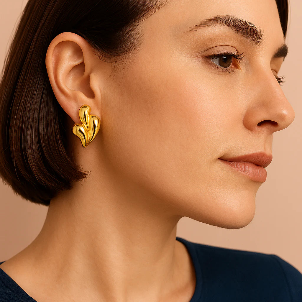 Gold Abstract Art Studs For Women