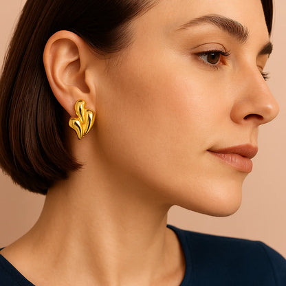 Gold Abstract Art Studs For Women